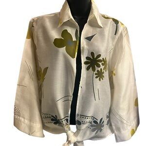 Banana Bay Resort Wear Cream Floral Tie Top Sz L